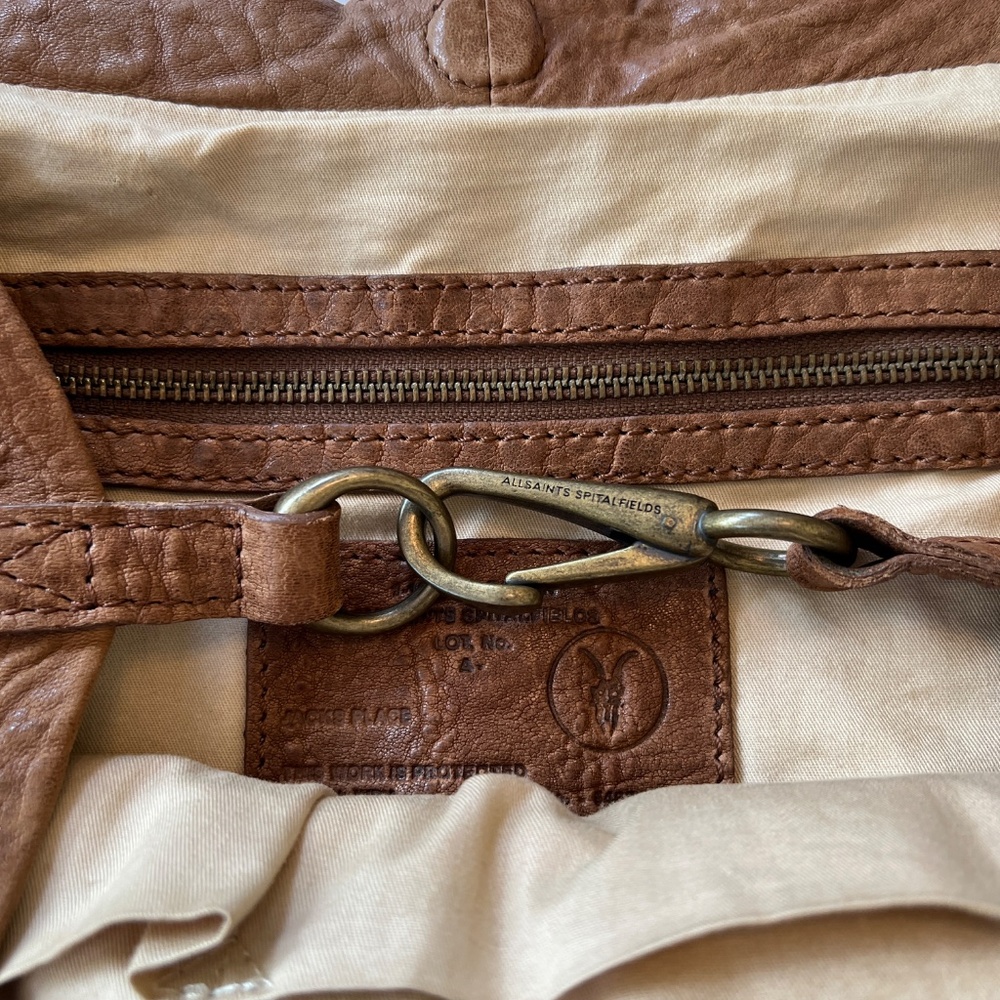 AllSaints Anatolian Washed Leather Hobo Shoulder Bag Brown Retail $298 - Picture 10 of 15